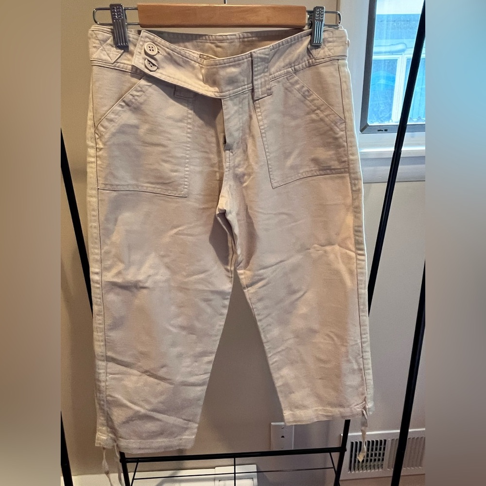 Womans INSTANT ACTION Beige Cropped Pants SZ XS 100% Cotton